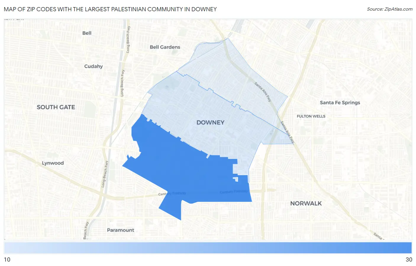 Zip Codes with the Largest Palestinian Community in Downey Map