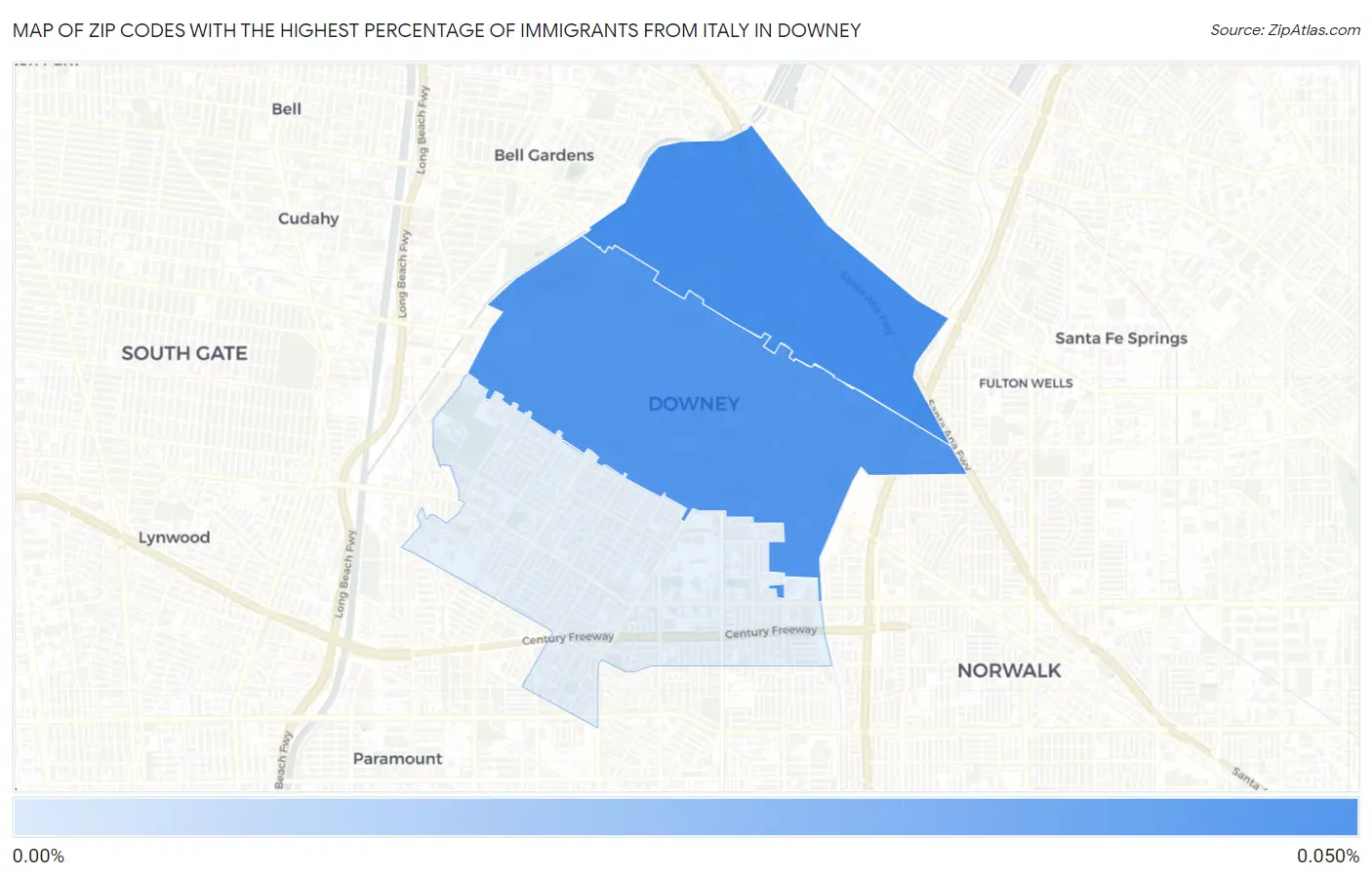 Zip Codes with the Highest Percentage of Immigrants from Italy in Downey Map