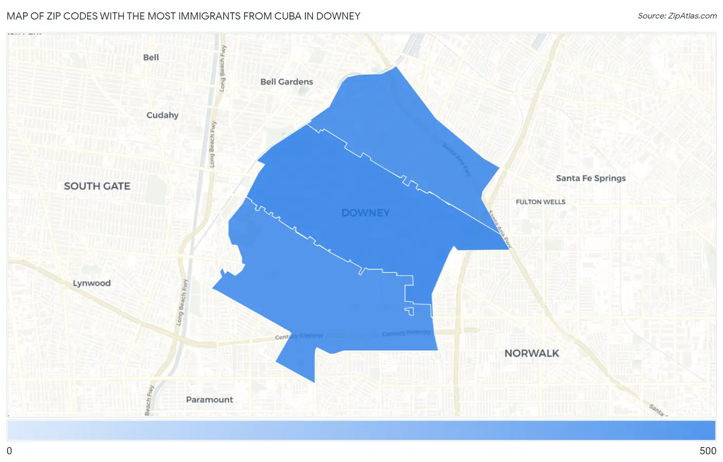 Zip Codes with the Most Immigrants from Cuba in Downey Map