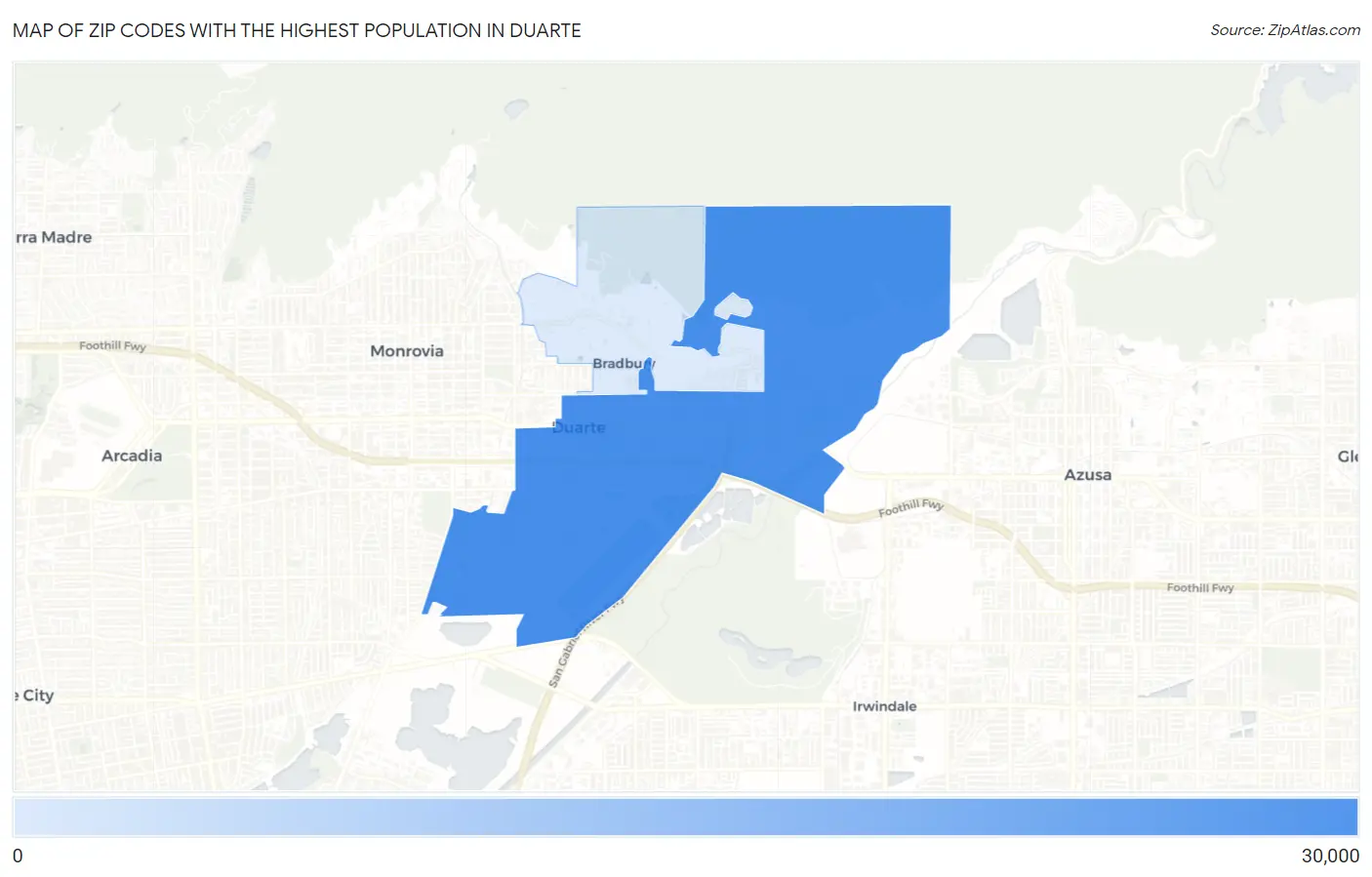 Zip Codes with the Highest Population in Duarte Map