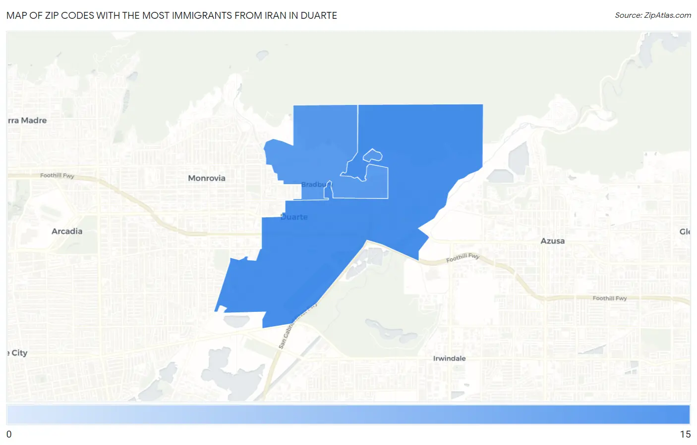 Zip Codes with the Most Immigrants from Iran in Duarte Map