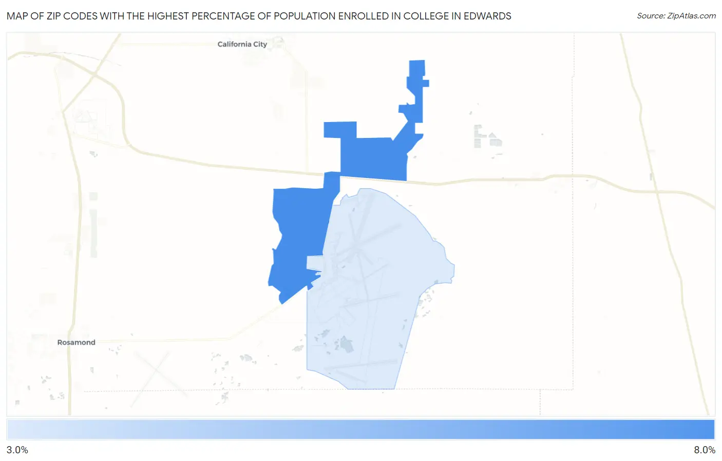 Zip Codes with the Highest Percentage of Population Enrolled in College in Edwards Map