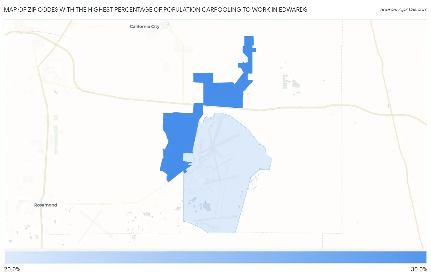 Zip Codes with the Highest Percentage of Population Carpooling to Work in Edwards Map