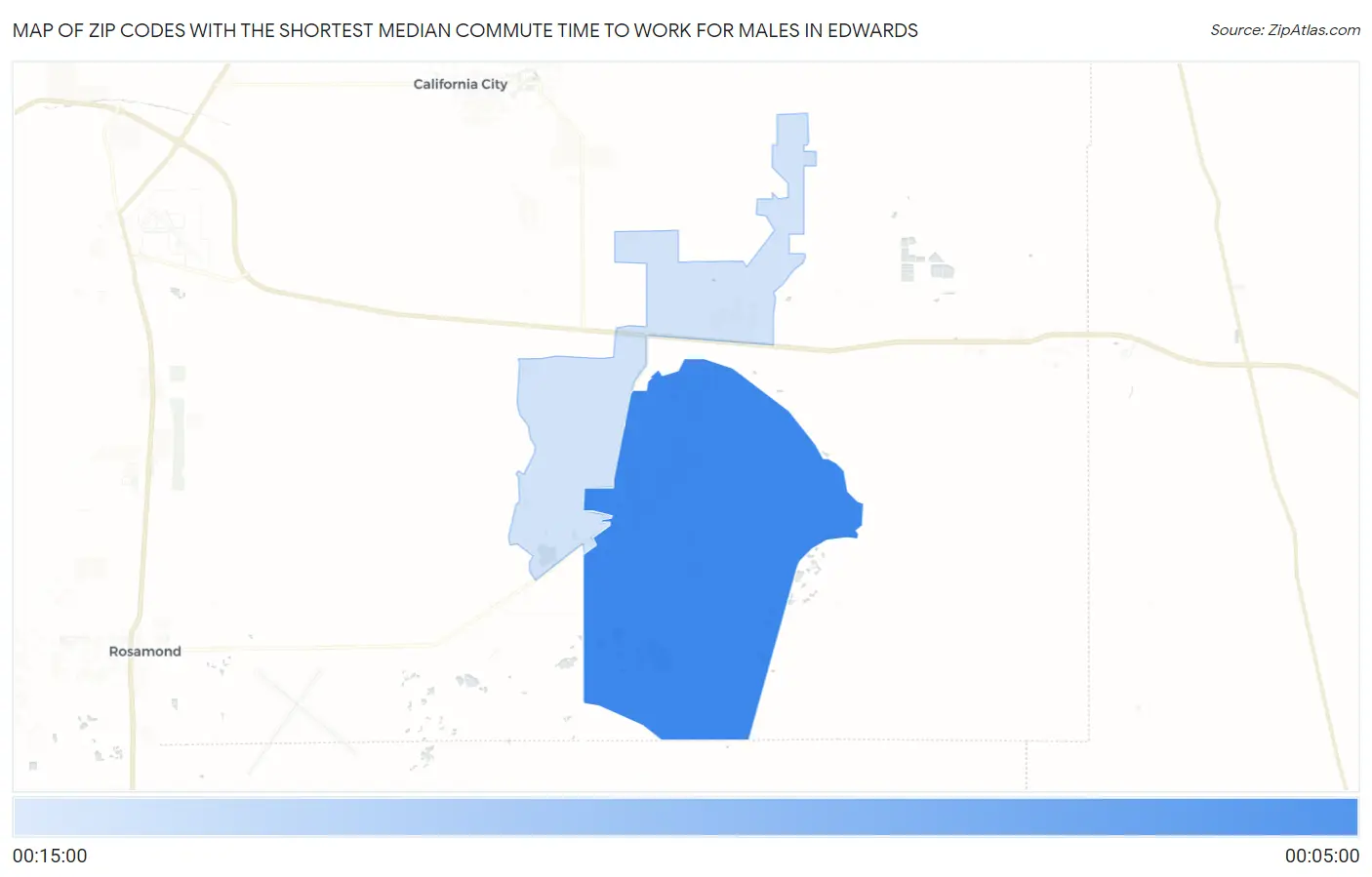 Zip Codes with the Shortest Median Commute Time to Work for Males in Edwards Map