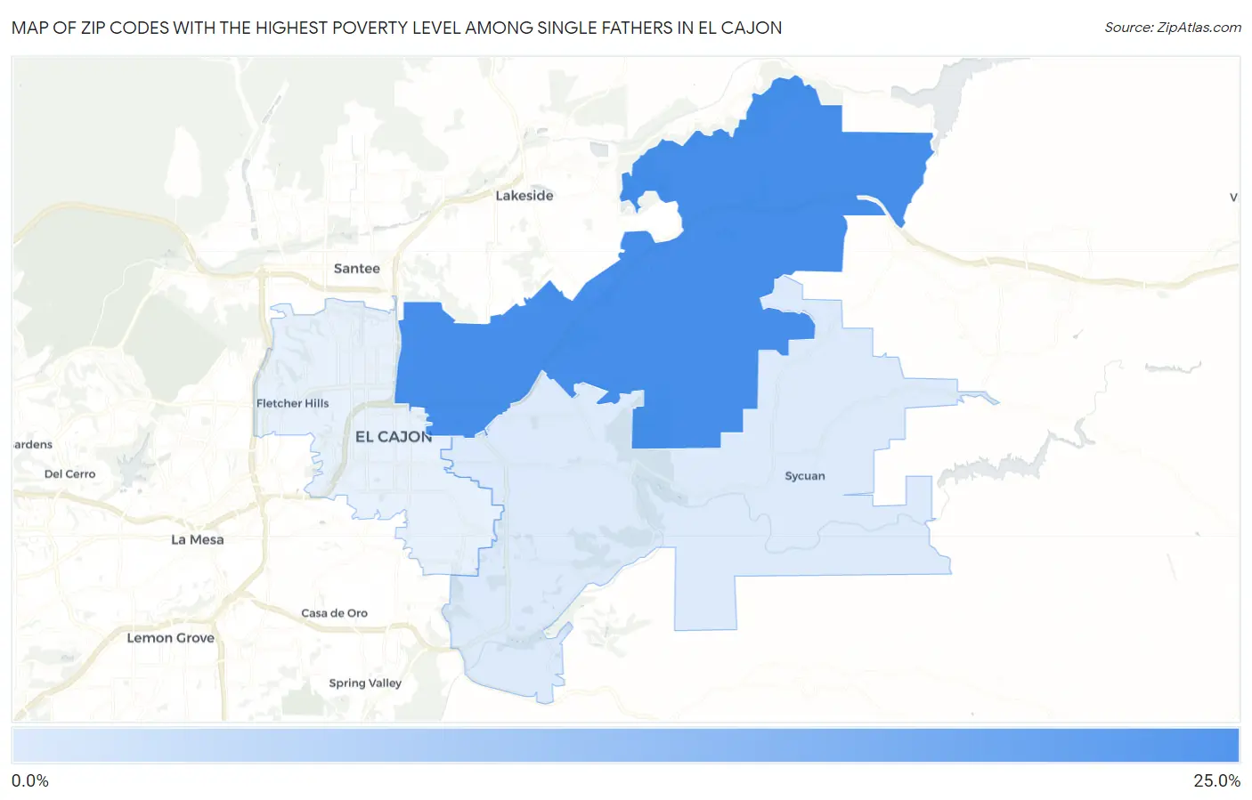 Zip Codes with the Highest Poverty Level Among Single Fathers in El Cajon Map