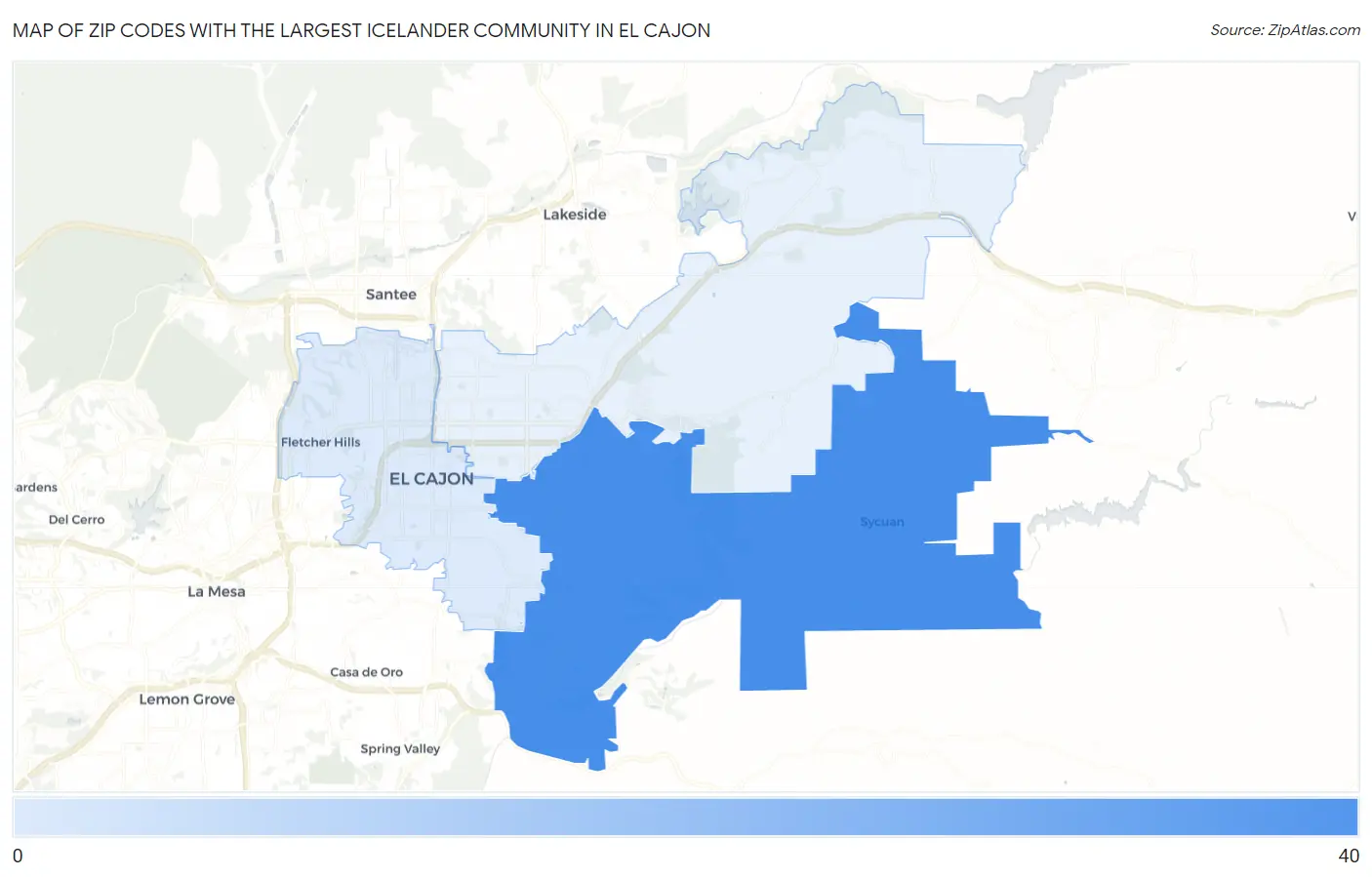 Zip Codes with the Largest Icelander Community in El Cajon Map