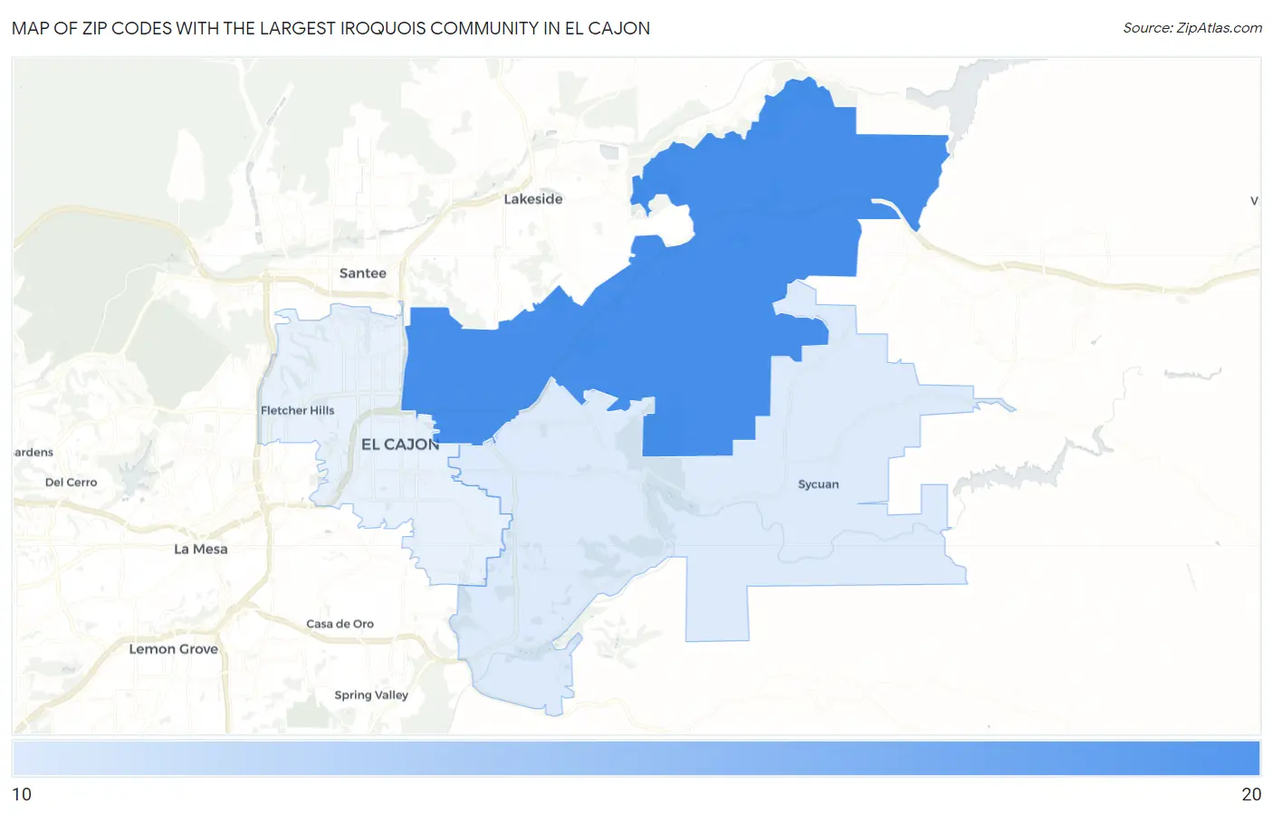 Zip Codes with the Largest Iroquois Community in El Cajon Map