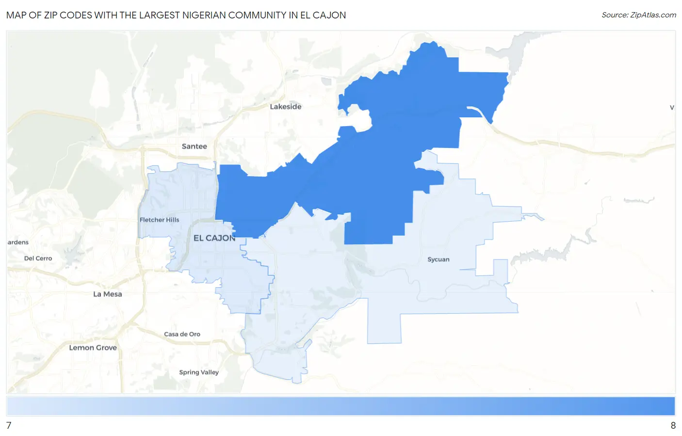Zip Codes with the Largest Nigerian Community in El Cajon Map
