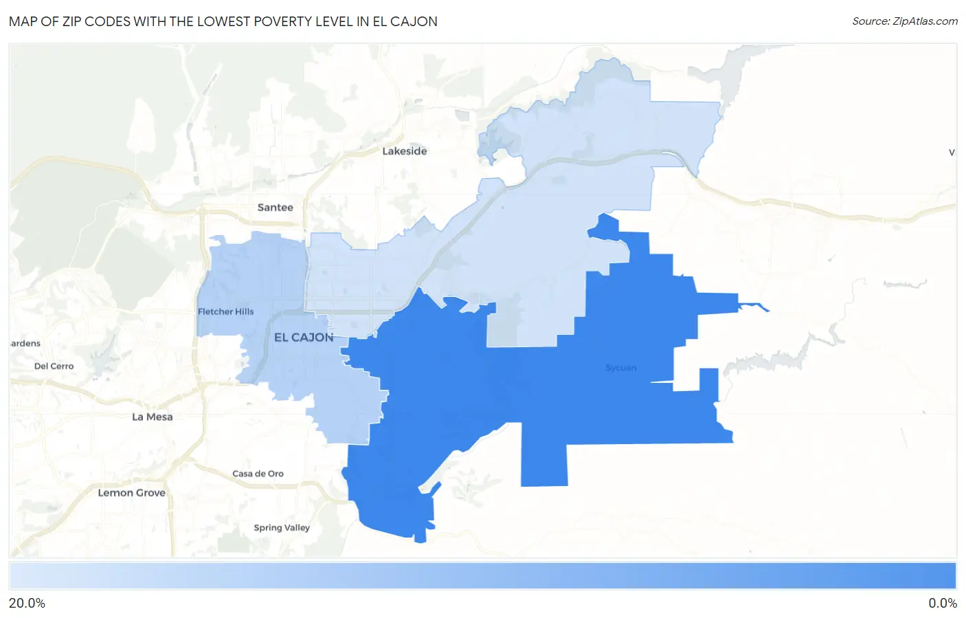 Zip Codes with the Lowest Poverty Level in El Cajon Map