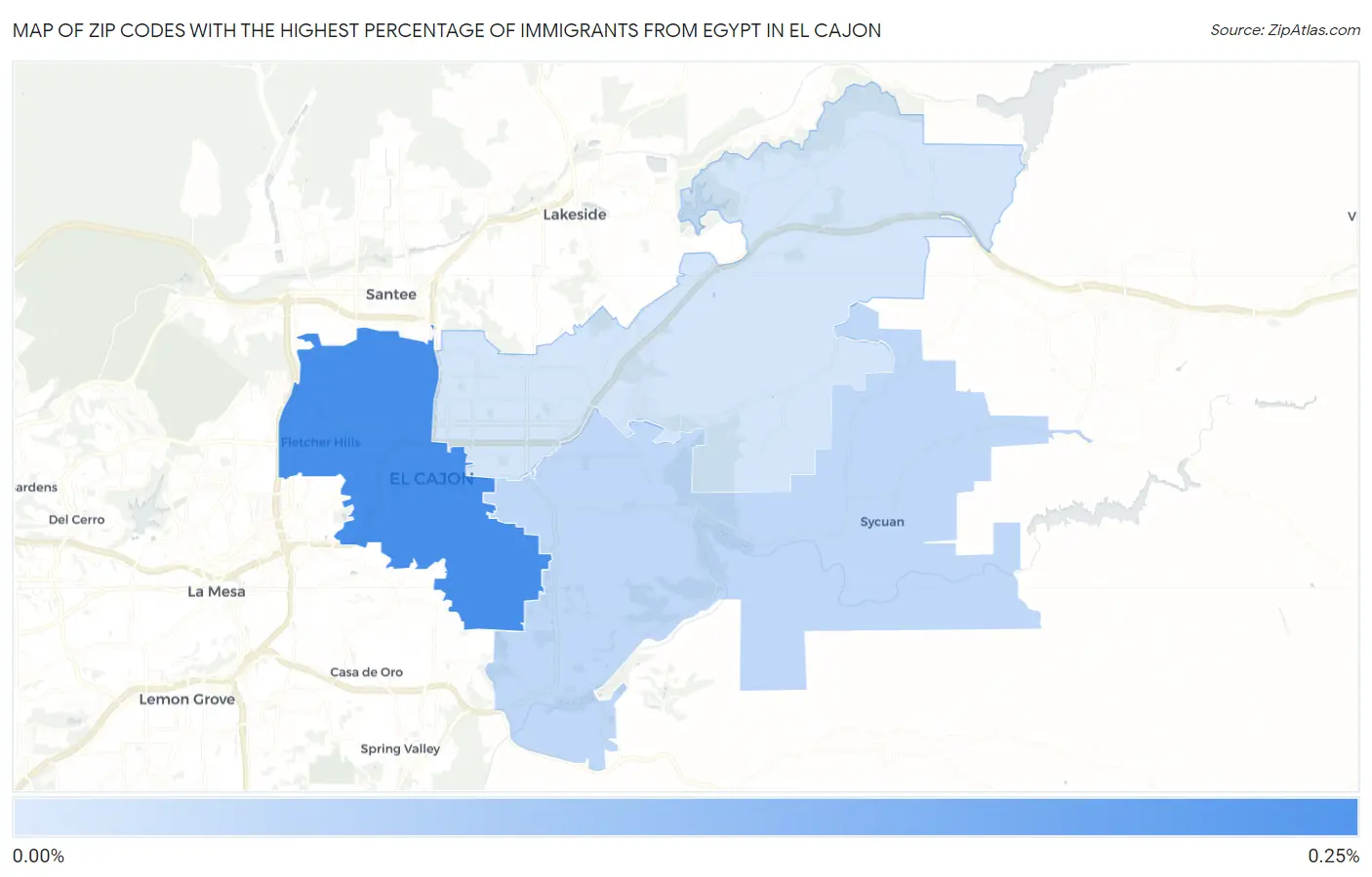 Zip Codes with the Highest Percentage of Immigrants from Egypt in El Cajon Map