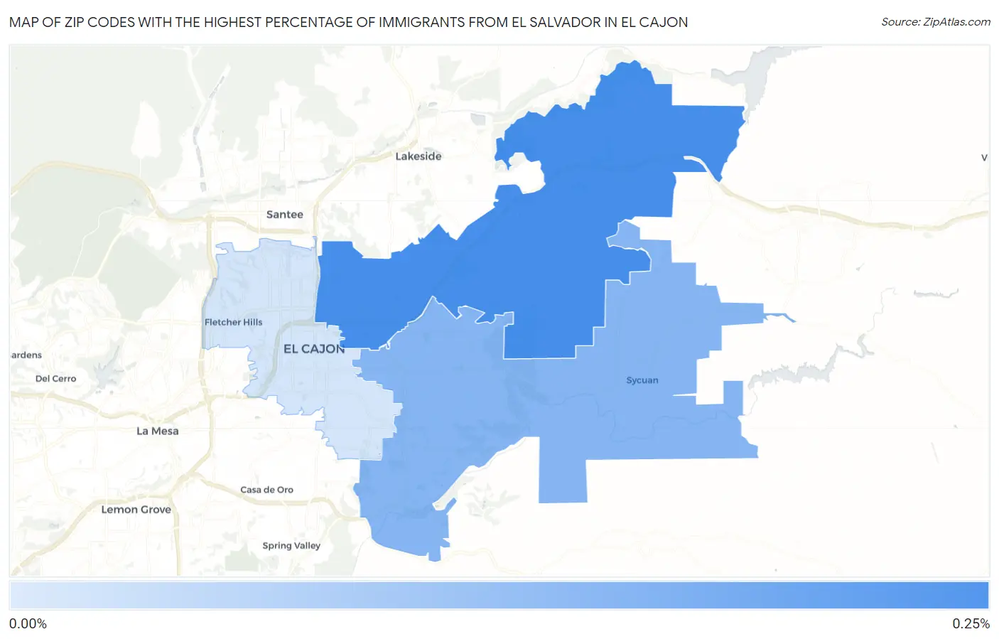 Zip Codes with the Highest Percentage of Immigrants from El Salvador in El Cajon Map