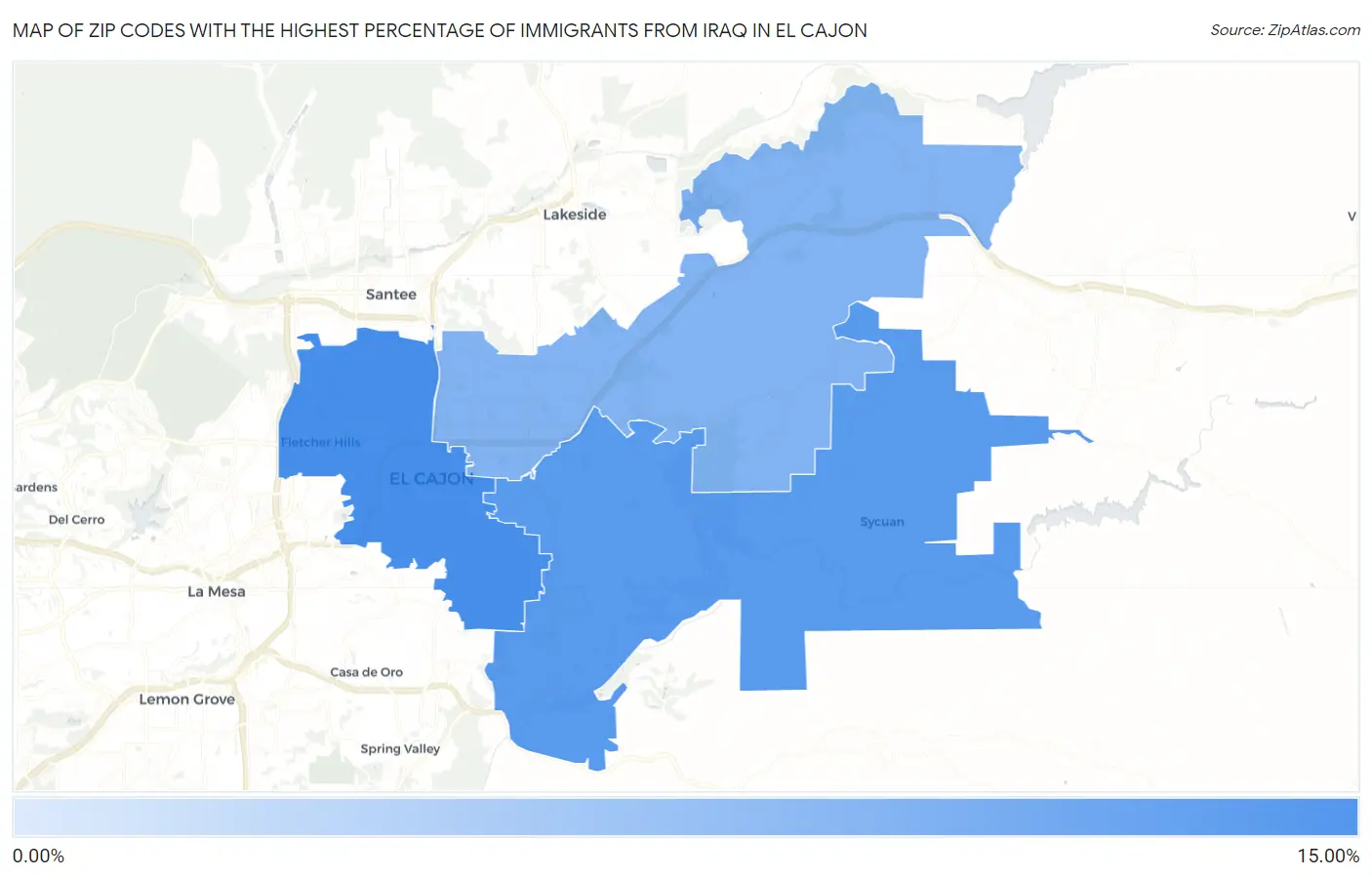 Zip Codes with the Highest Percentage of Immigrants from Iraq in El Cajon Map
