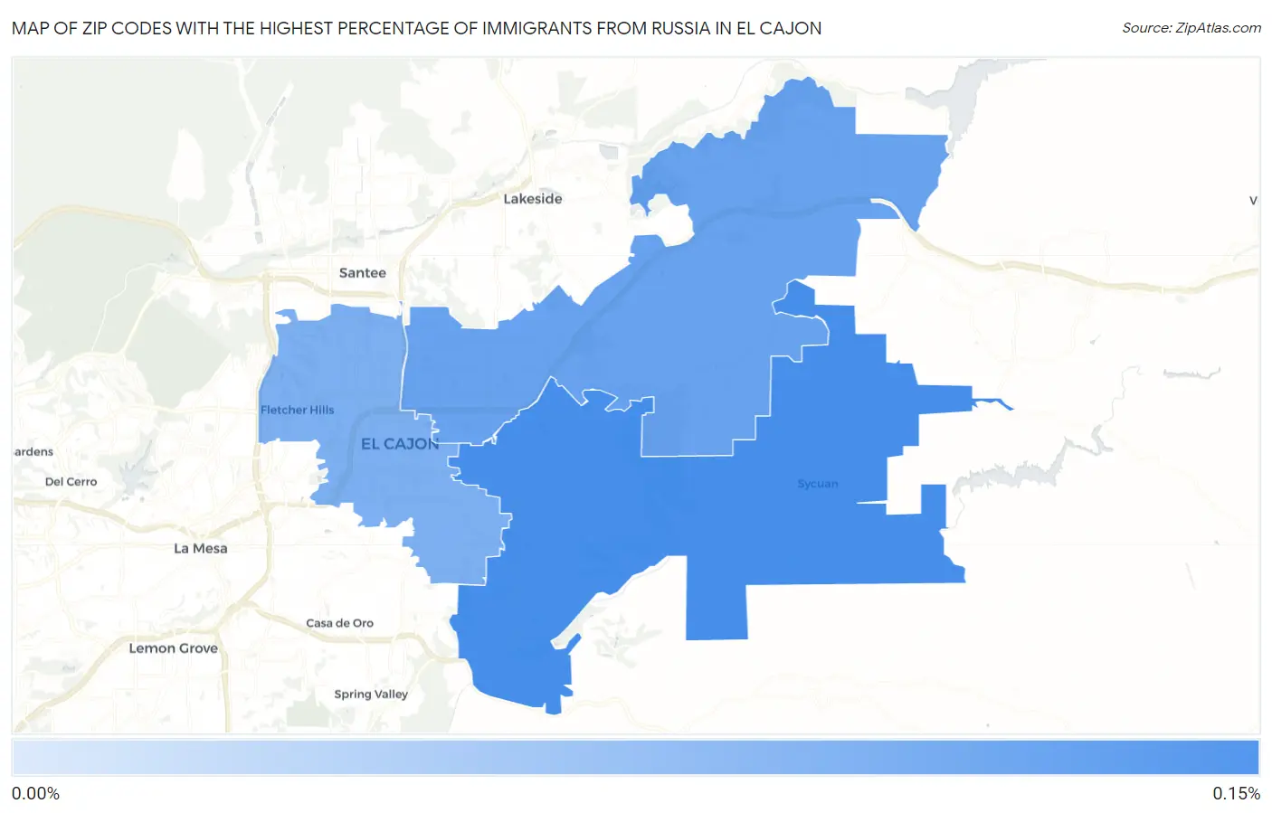 Zip Codes with the Highest Percentage of Immigrants from Russia in El Cajon Map