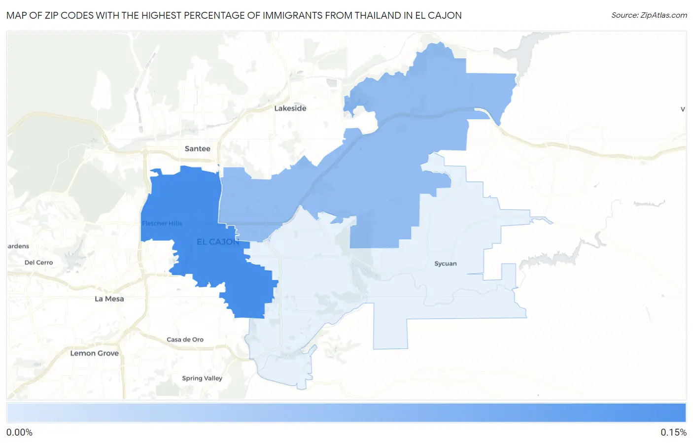 Zip Codes with the Highest Percentage of Immigrants from Thailand in El Cajon Map