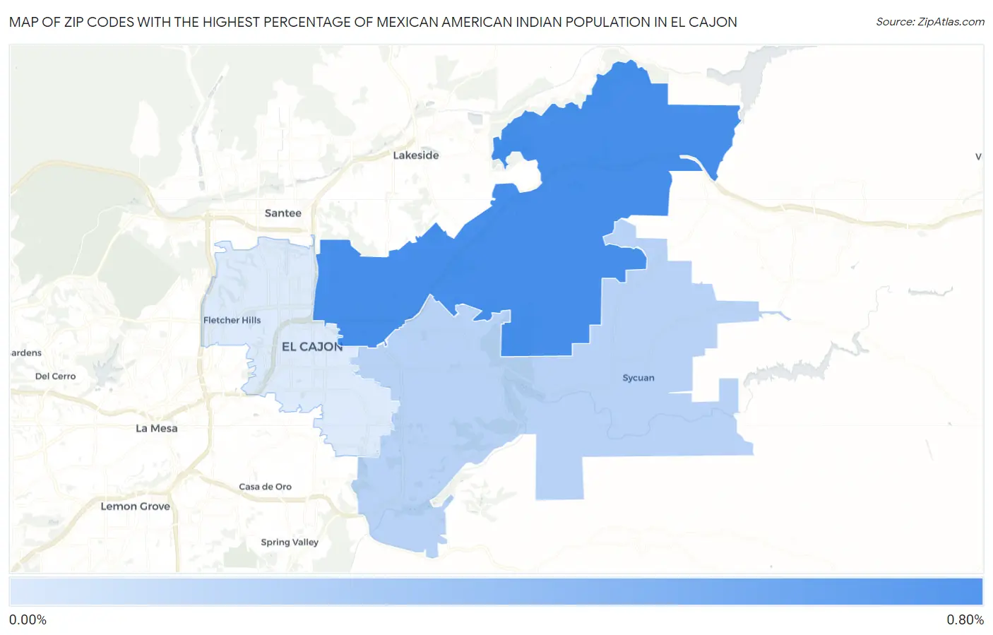 Zip Codes with the Highest Percentage of Mexican American Indian Population in El Cajon Map
