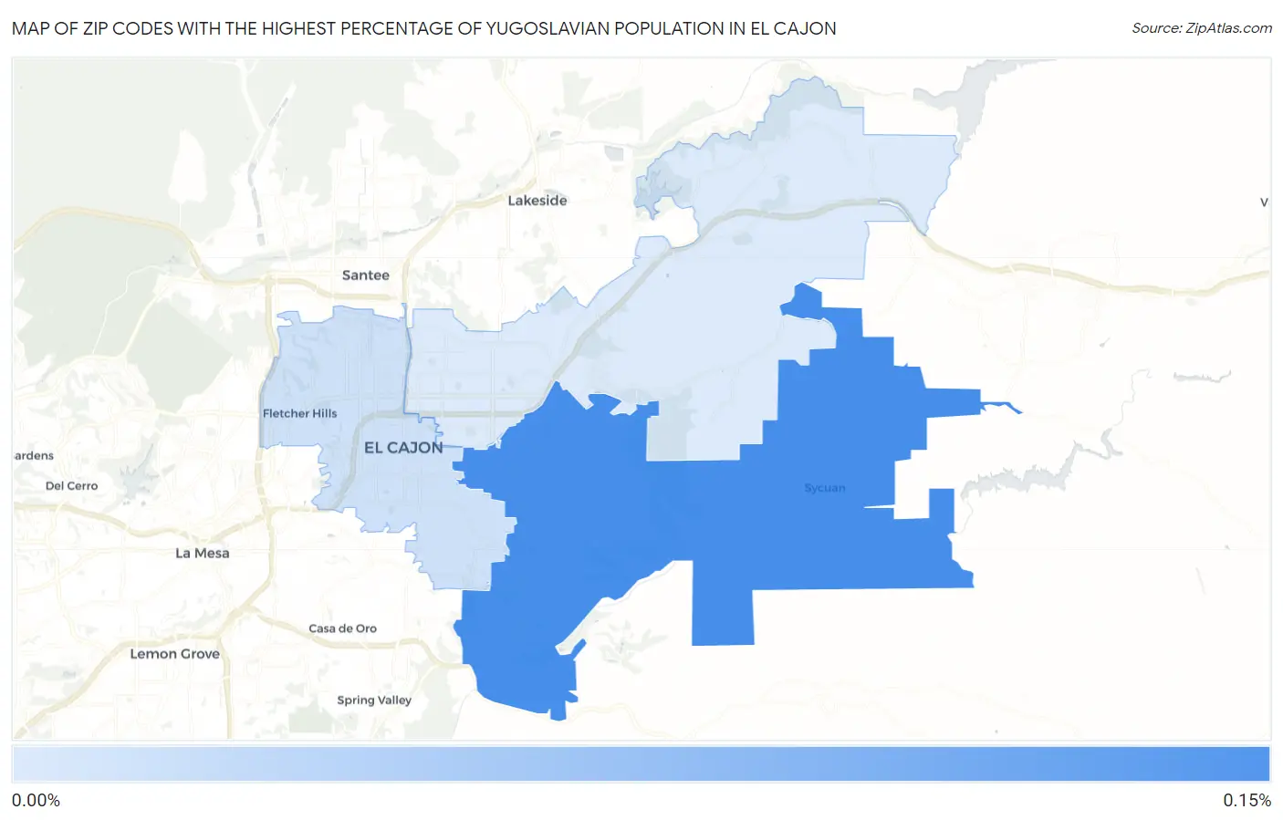 Zip Codes with the Highest Percentage of Yugoslavian Population in El Cajon Map