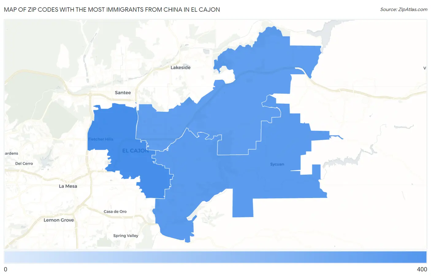 Zip Codes with the Most Immigrants from China in El Cajon Map