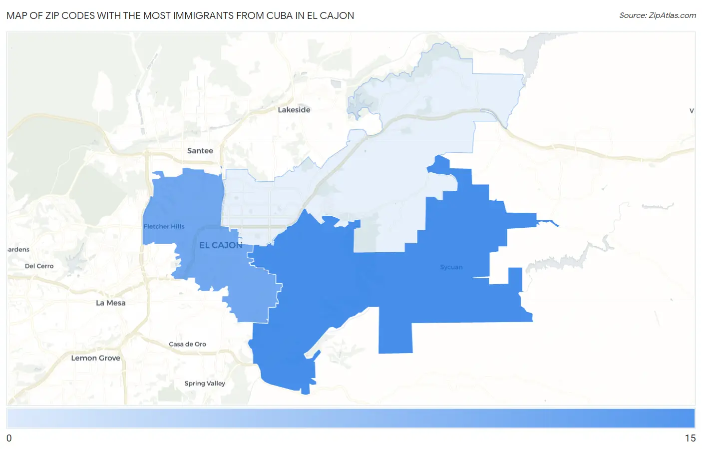 Zip Codes with the Most Immigrants from Cuba in El Cajon Map