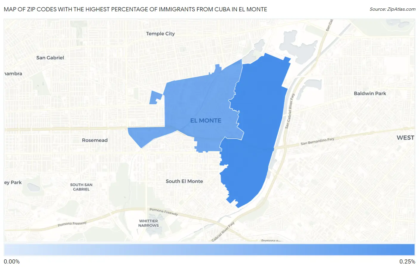 Zip Codes with the Highest Percentage of Immigrants from Cuba in El Monte Map