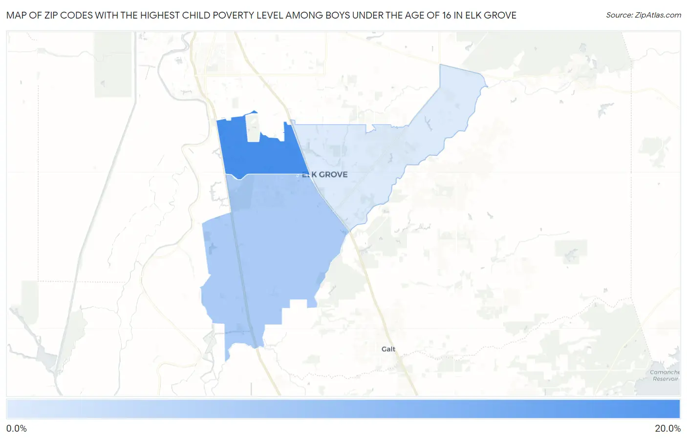 Zip Codes with the Highest Child Poverty Level Among Boys Under the Age of 16 in Elk Grove Map