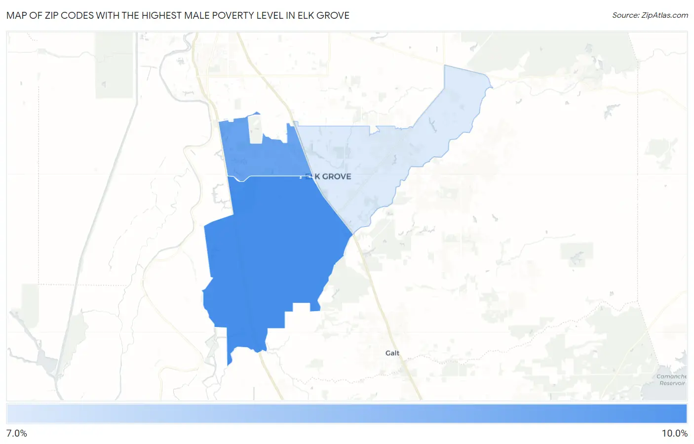 Zip Codes with the Highest Male Poverty Level in Elk Grove Map