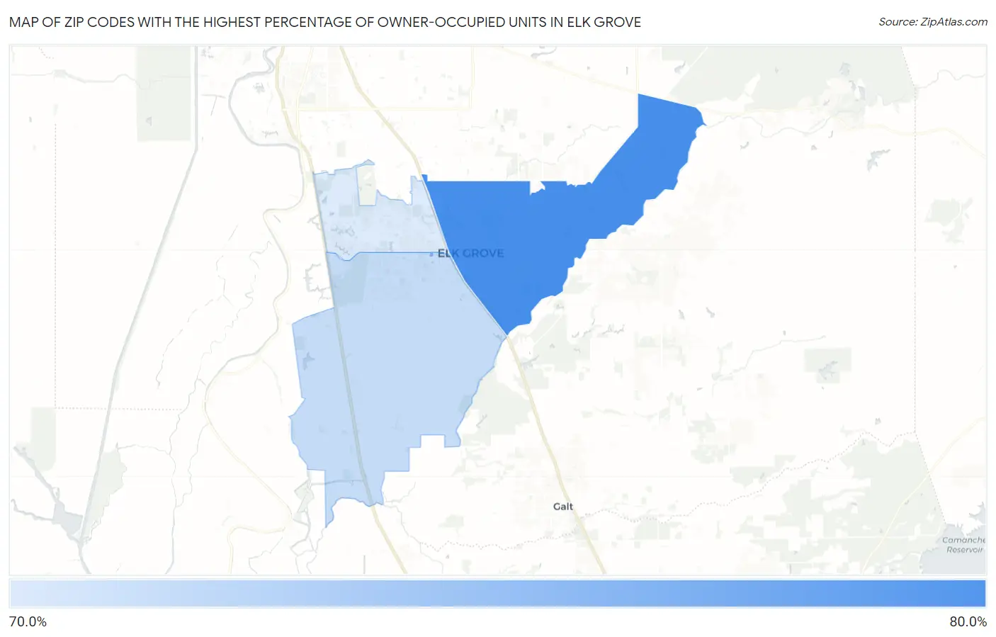 Zip Codes with the Highest Percentage of Owner-Occupied Units in Elk Grove Map