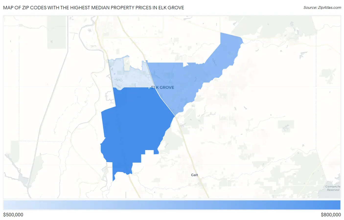 Zip Codes with the Highest Median Property Prices in Elk Grove Map