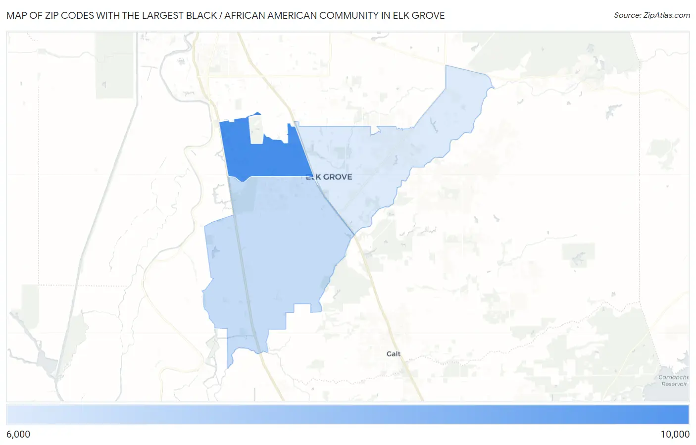 Zip Codes with the Largest Black / African American Community in Elk Grove Map