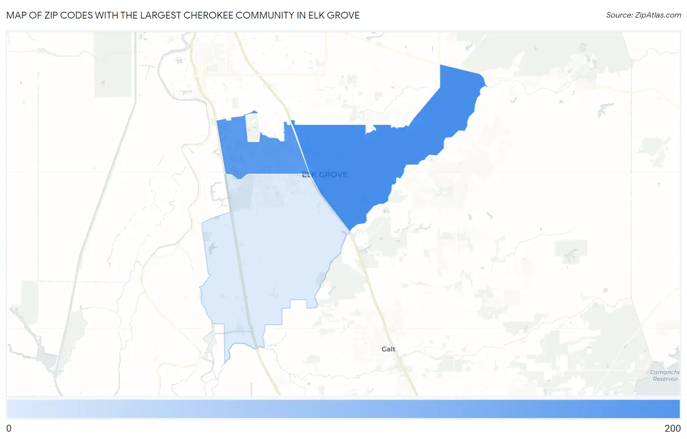 Zip Codes with the Largest Cherokee Community in Elk Grove Map