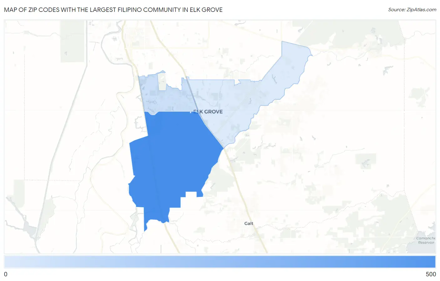 Zip Codes with the Largest Filipino Community in Elk Grove Map