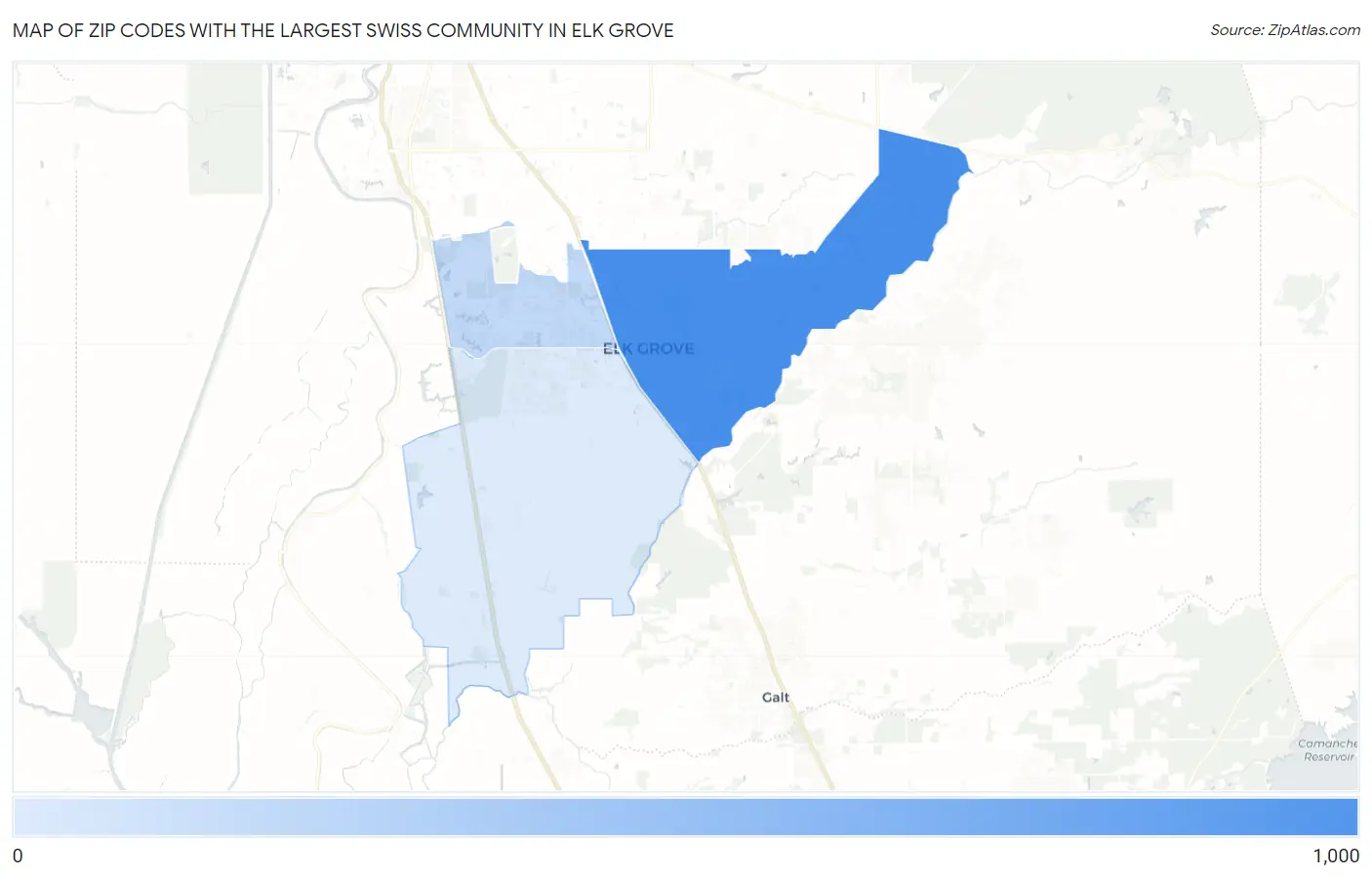 Zip Codes with the Largest Swiss Community in Elk Grove Map