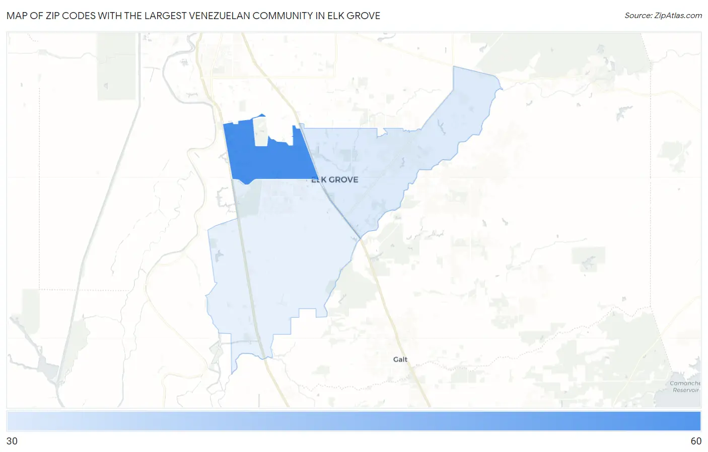 Zip Codes with the Largest Venezuelan Community in Elk Grove Map