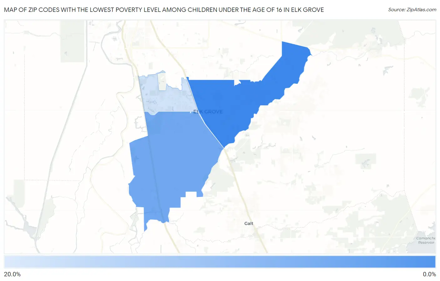 Zip Codes with the Lowest Poverty Level Among Children Under the Age of 16 in Elk Grove Map