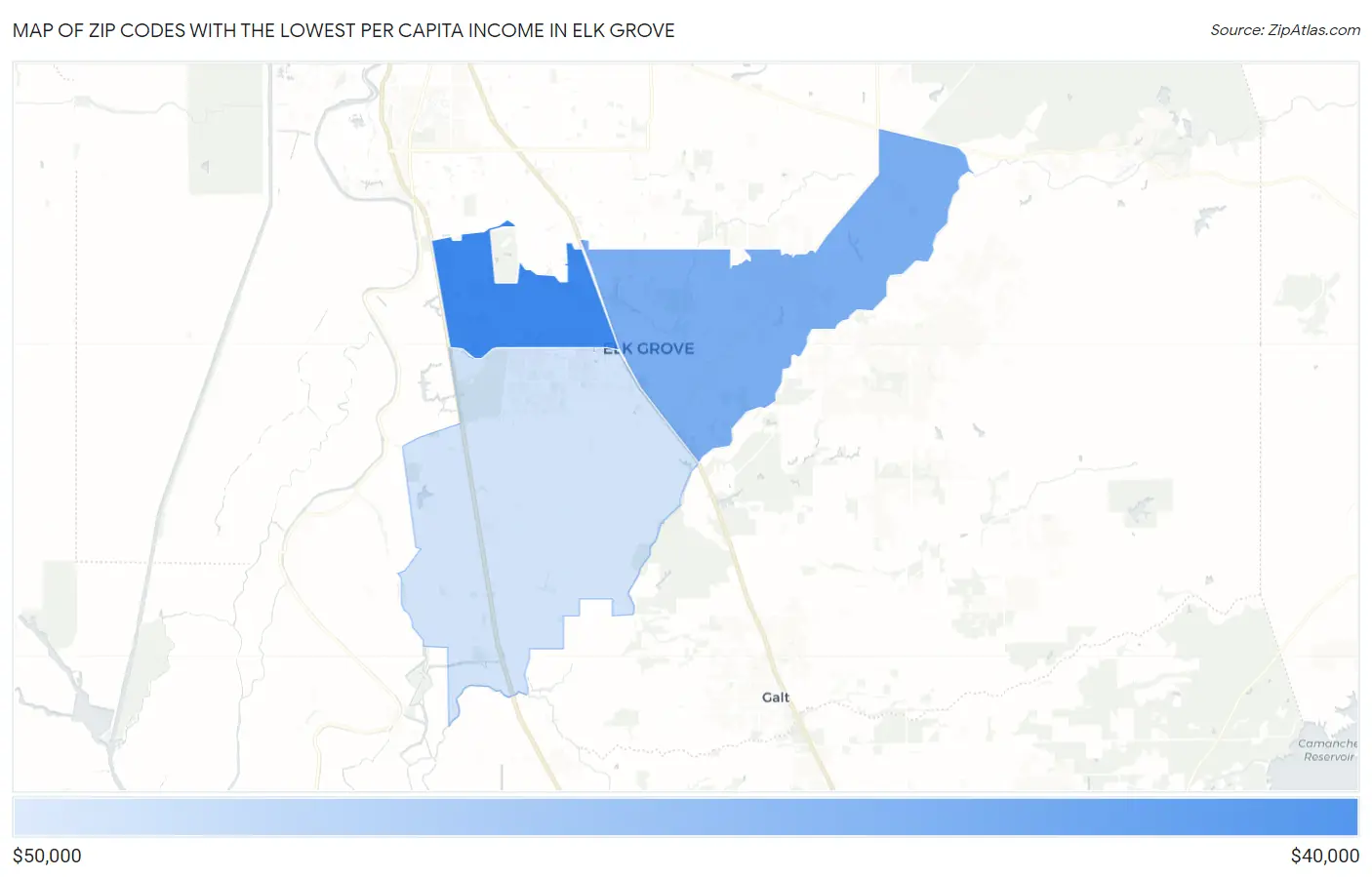 Zip Codes with the Lowest Per Capita Income in Elk Grove Map