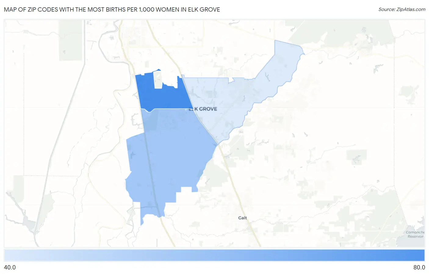 Zip Codes with the Most Births per 1,000 Women in Elk Grove Map