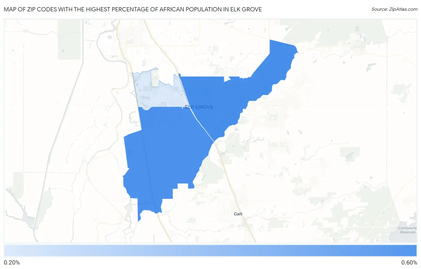 Zip Codes with the Highest Percentage of African Population in Elk Grove Map