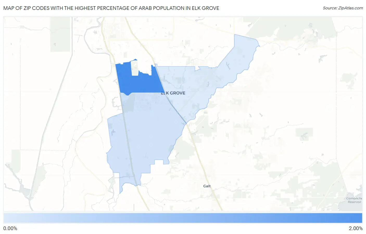 Zip Codes with the Highest Percentage of Arab Population in Elk Grove Map