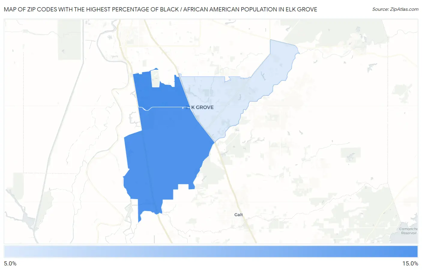 Zip Codes with the Highest Percentage of Black / African American Population in Elk Grove Map