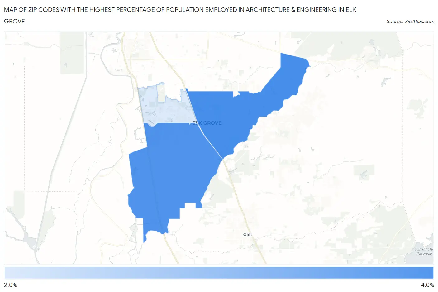 Zip Codes with the Highest Percentage of Population Employed in Architecture & Engineering in Elk Grove Map