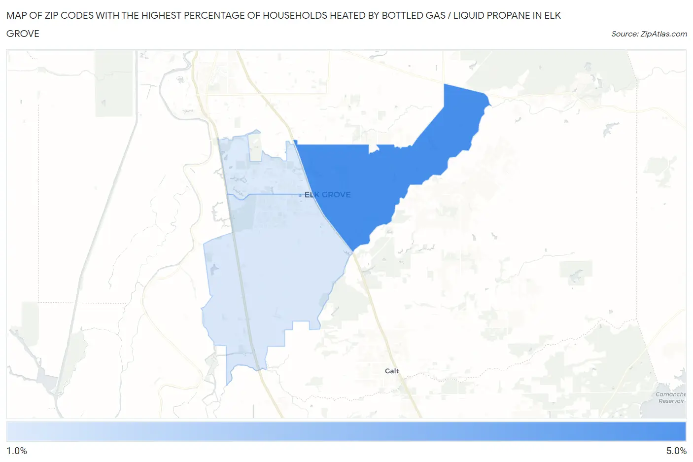 Zip Codes with the Highest Percentage of Households Heated by Bottled Gas / Liquid Propane in Elk Grove Map