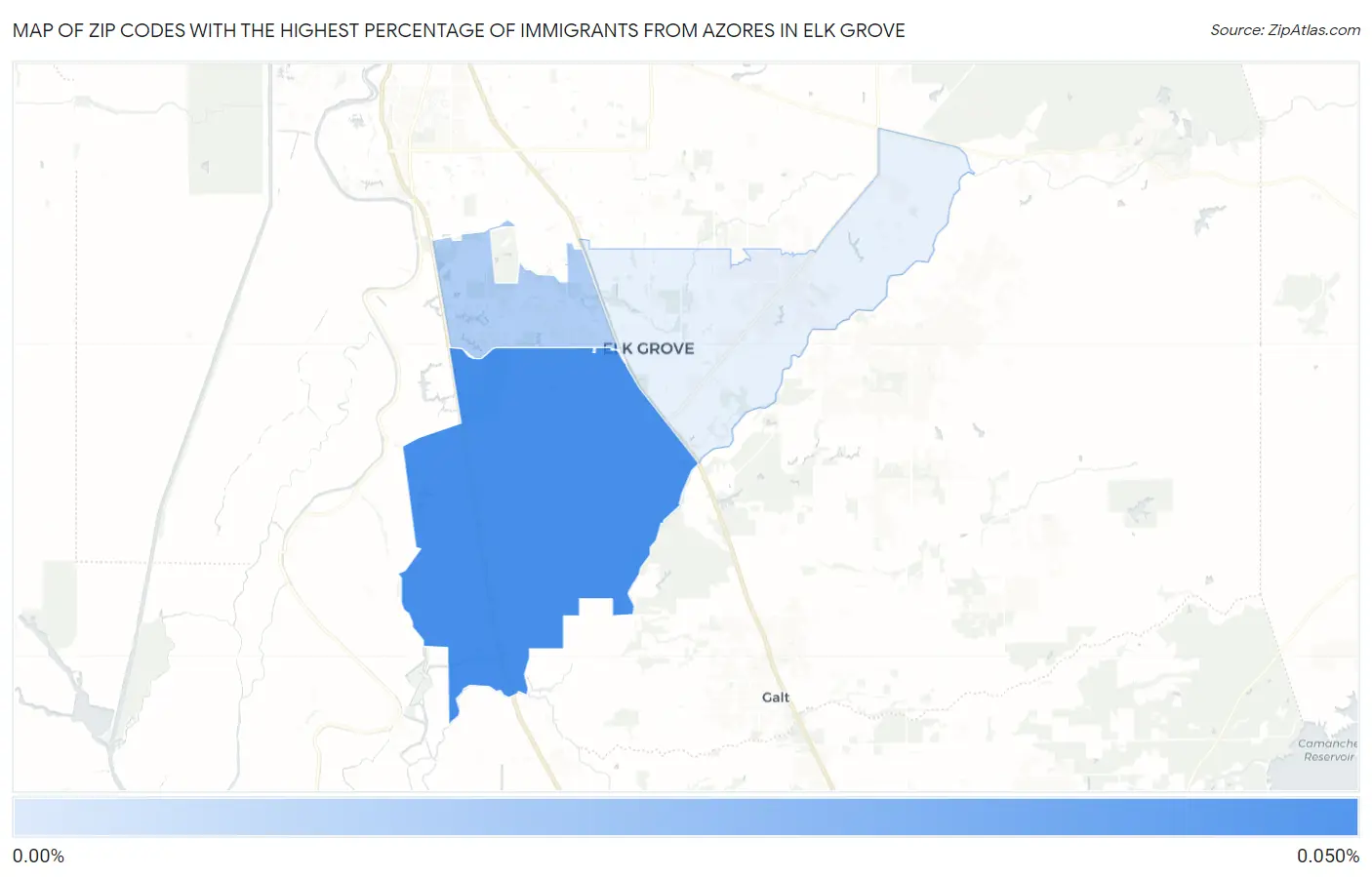 Zip Codes with the Highest Percentage of Immigrants from Azores in Elk Grove Map