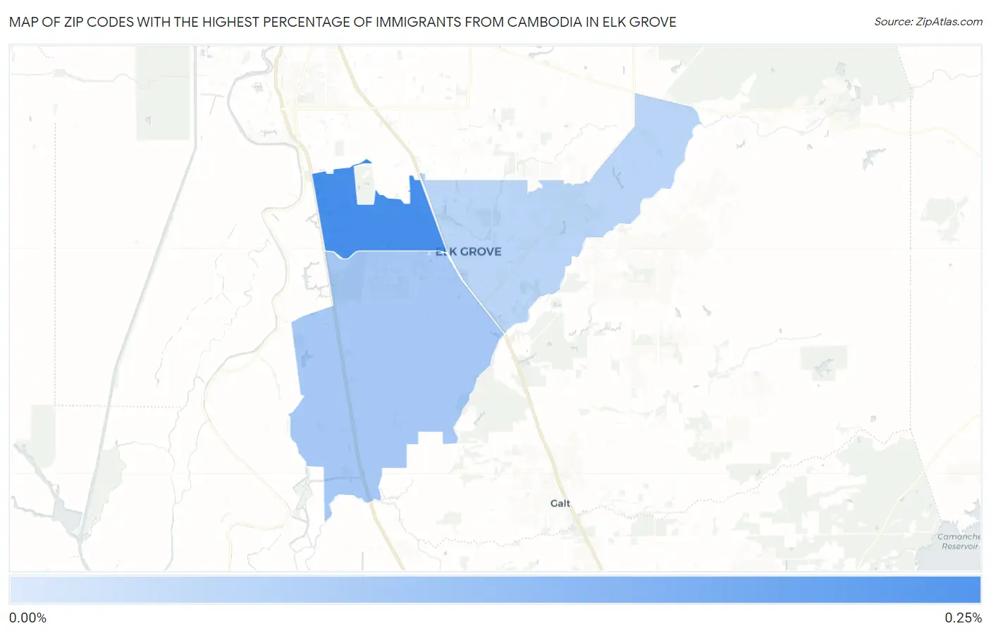Zip Codes with the Highest Percentage of Immigrants from Cambodia in Elk Grove Map