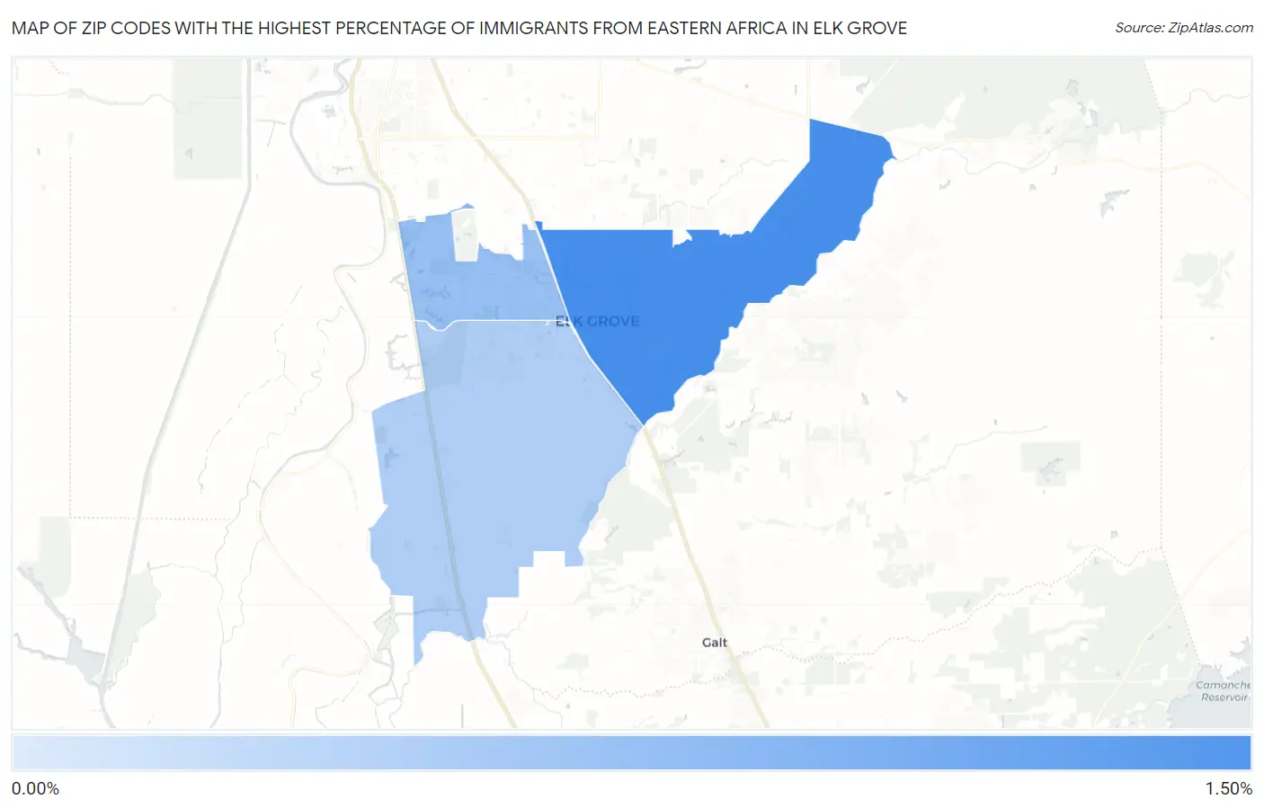 Zip Codes with the Highest Percentage of Immigrants from Eastern Africa in Elk Grove Map