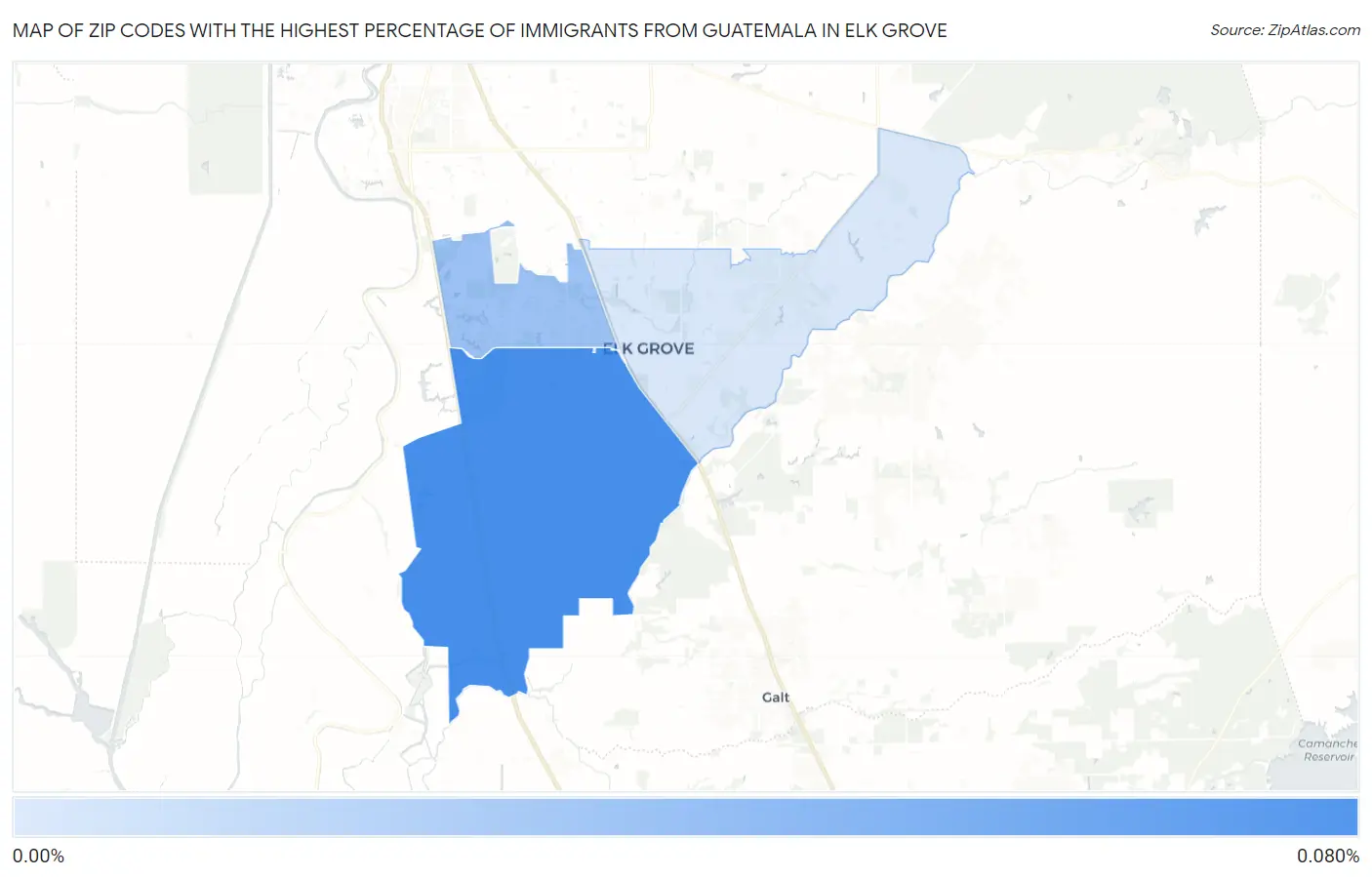 Zip Codes with the Highest Percentage of Immigrants from Guatemala in Elk Grove Map