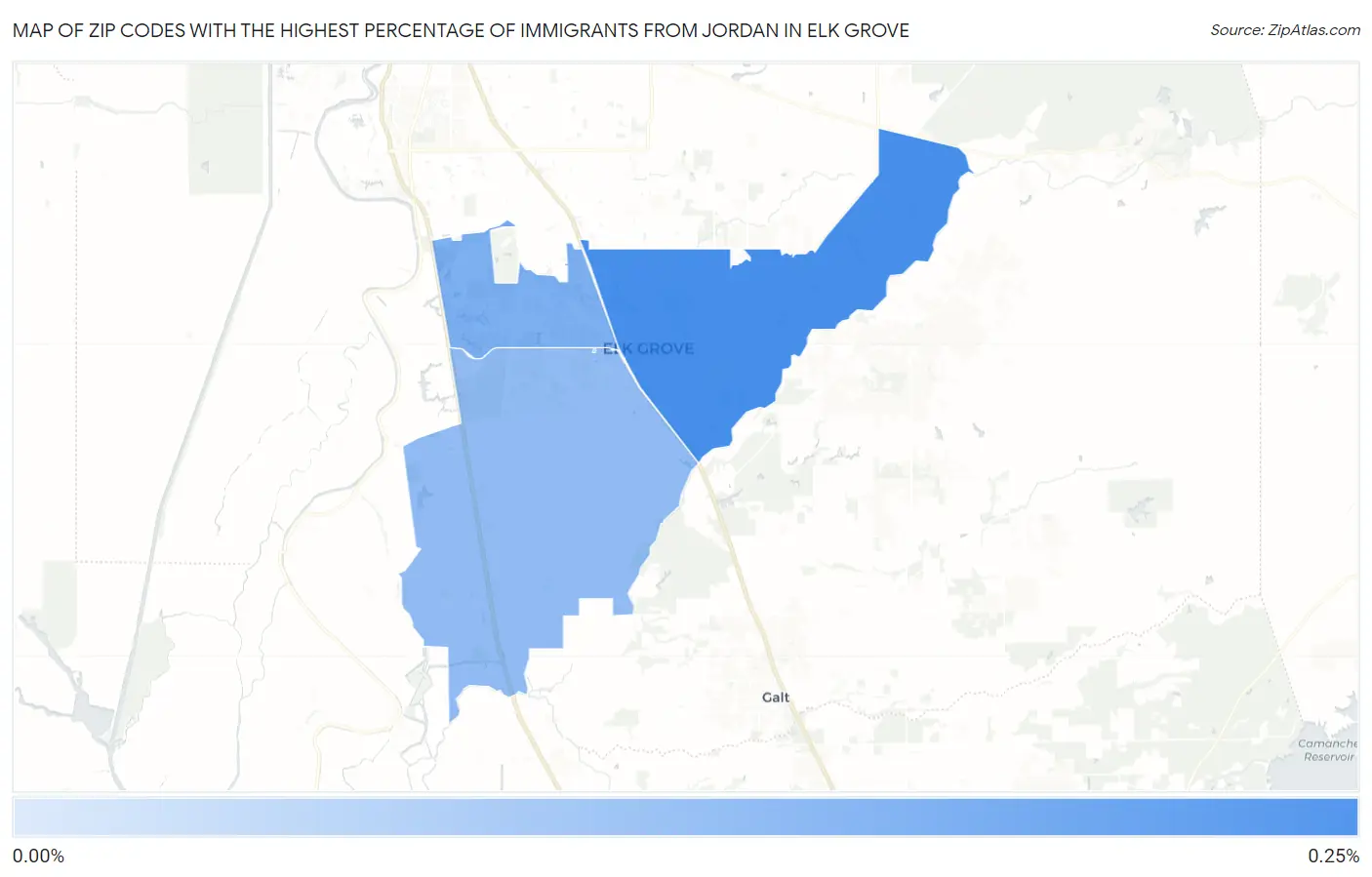 Zip Codes with the Highest Percentage of Immigrants from Jordan in Elk Grove Map