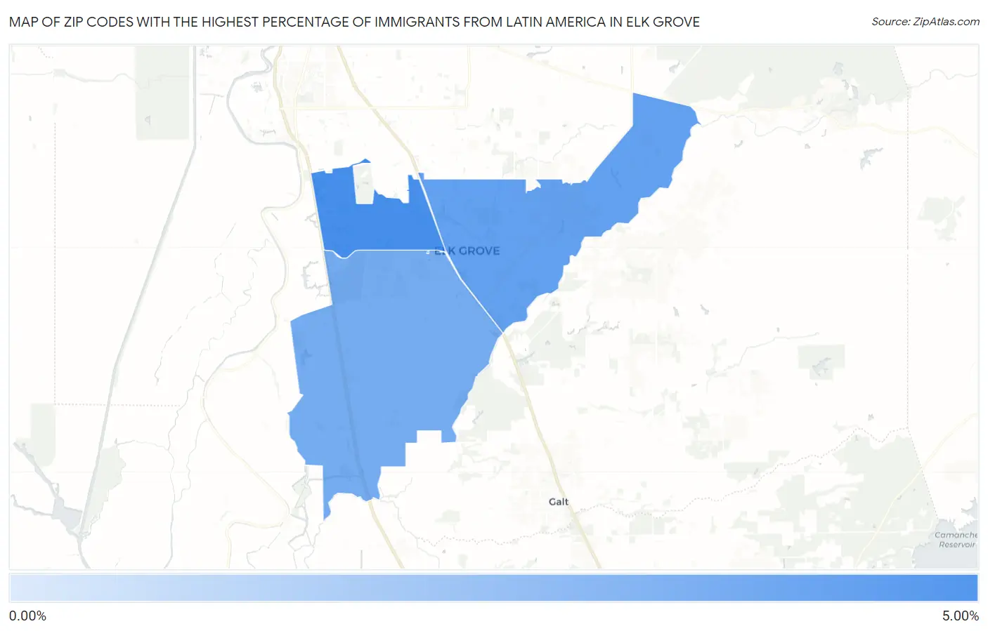 Zip Codes with the Highest Percentage of Immigrants from Latin America in Elk Grove Map