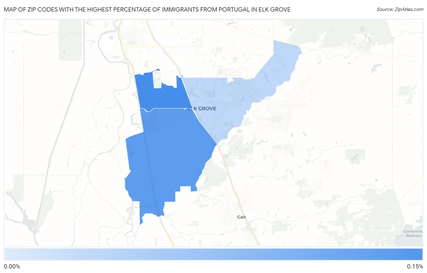 Zip Codes with the Highest Percentage of Immigrants from Portugal in Elk Grove Map