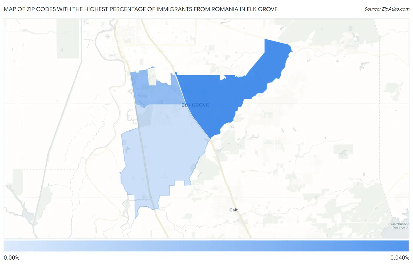 Zip Codes with the Highest Percentage of Immigrants from Romania in Elk Grove Map