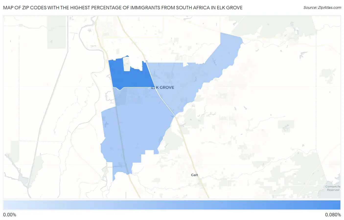 Zip Codes with the Highest Percentage of Immigrants from South Africa in Elk Grove Map