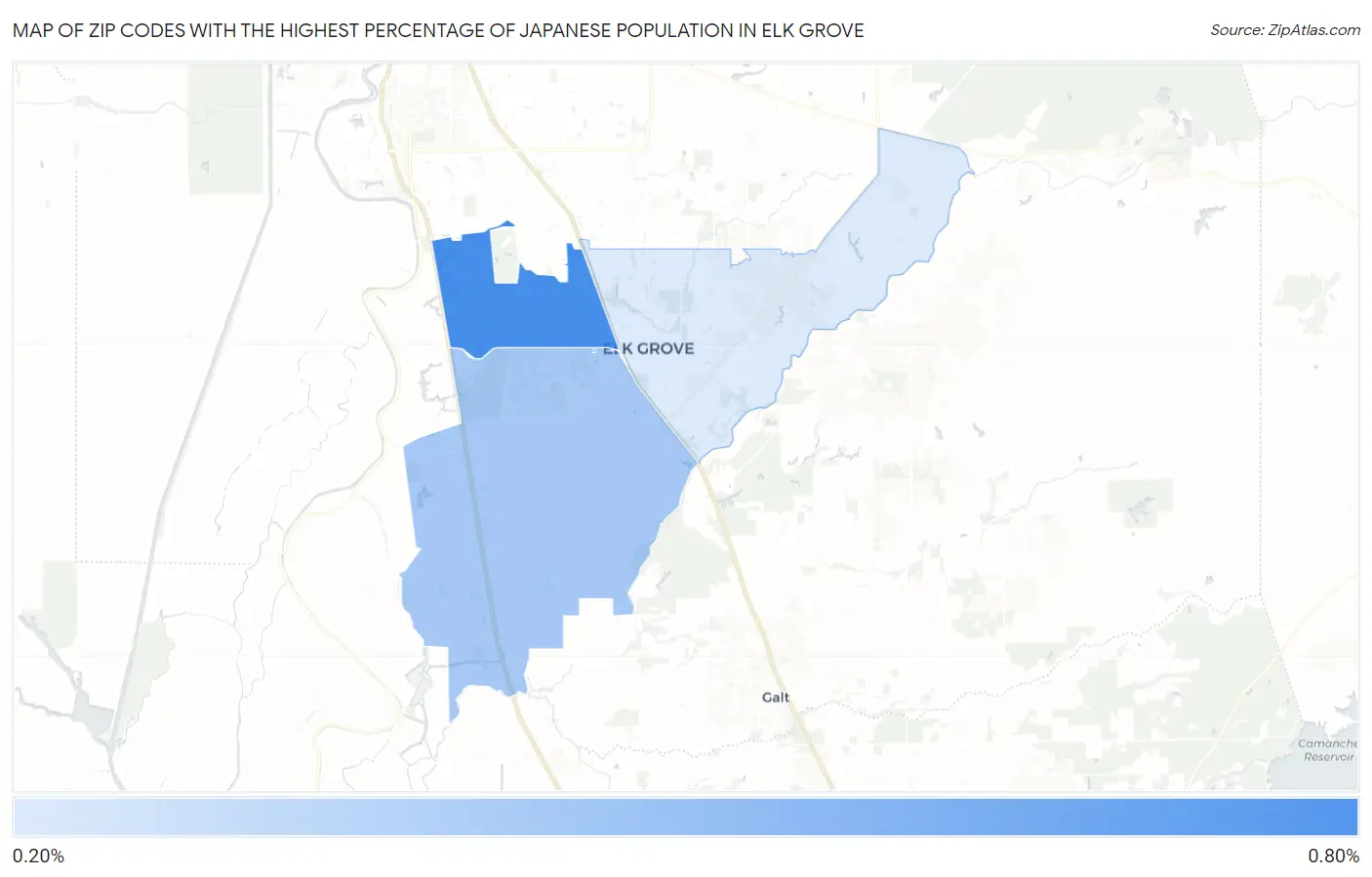 Zip Codes with the Highest Percentage of Japanese Population in Elk Grove Map